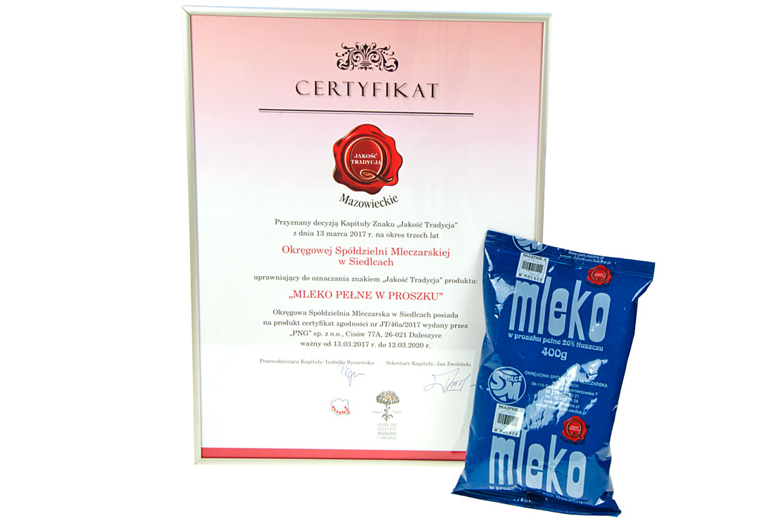 2017 certyfikat mleko w proszku